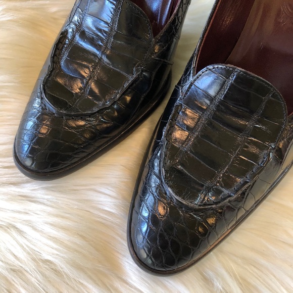 TOD’S Black Leather Croco Embossed Heels 40 - Picture 9 of 16